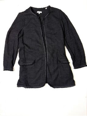Max Studio Black Bouclé Open-Front Fringe Tweed Jacket Size 1X